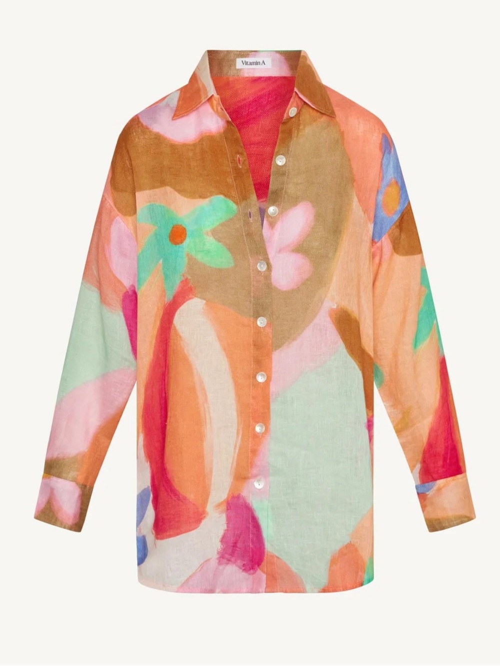 Playa Linen Boyfriend Shirt - in bloom colorblock eco linen
